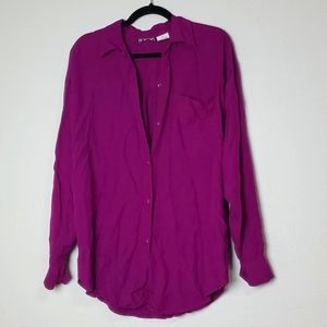 90s Vintage Boho Magenta Purple Button Up Blouse Size Medium